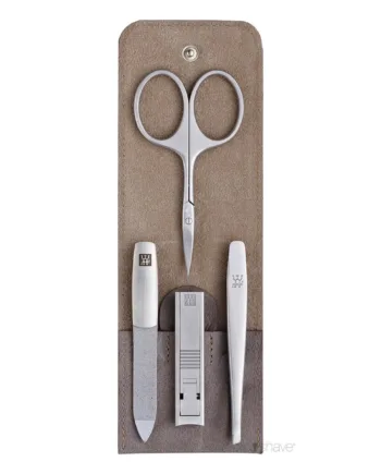 Zwilling Manicuresæt  4 Dele  Klik Luk Etui  Gråbrun Læder