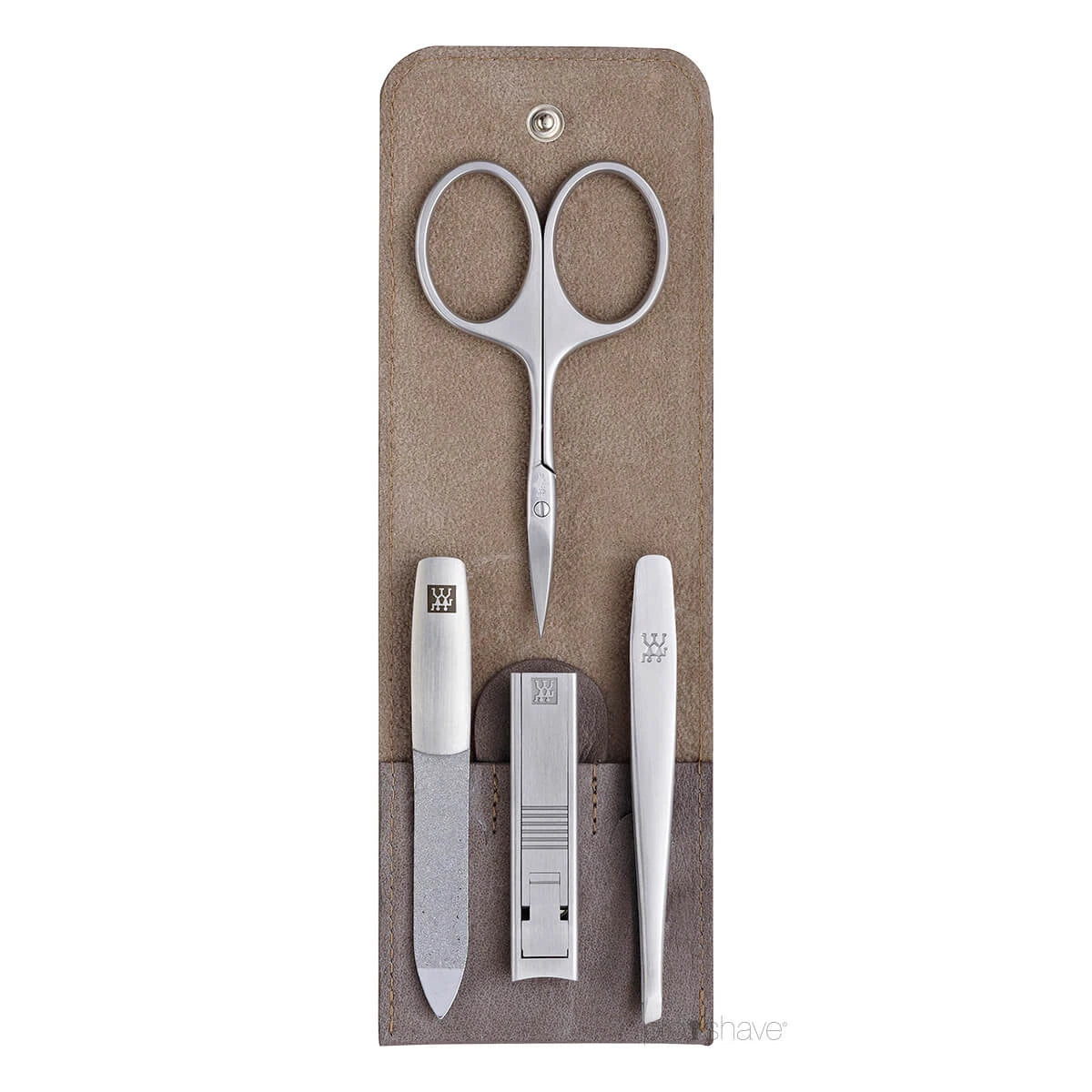 Zwilling Manicuresæt  4 Dele  Klik Luk Etui  Gråbrun Læder