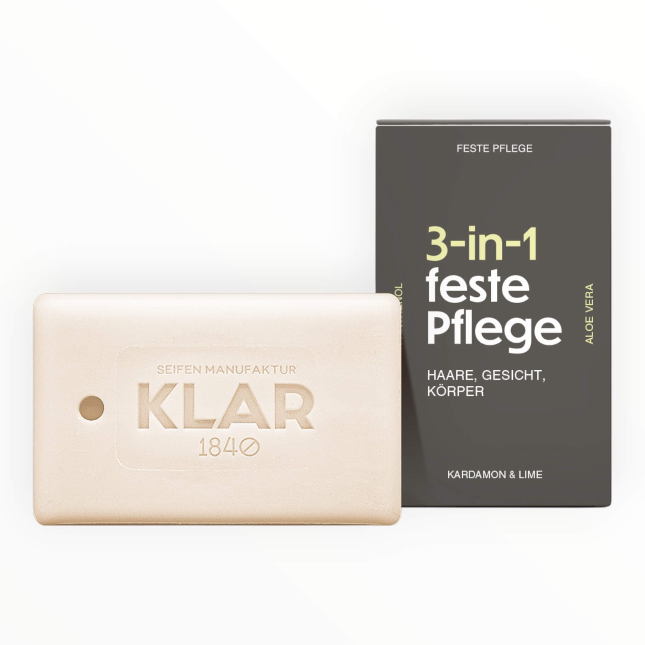 Klar Seifen 3 I 1 Sæbe Til Hår  Ansigt   Krop  Kardemomme   Lime  100 G