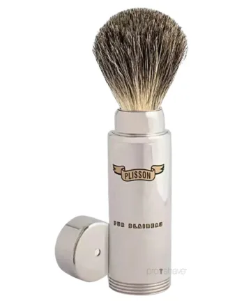 Plisson 1808 Rejsebørste  Pure China Grey Badger   Nickel Plated  Voyage  Str  6