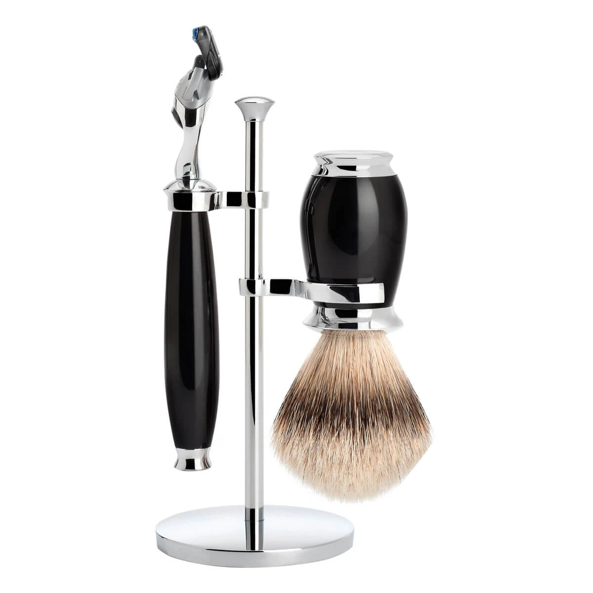 M? Hle Shaving Barbersæt Med Skraber  Barberkost Og Holder  Purist  Sort Kunstharpiks