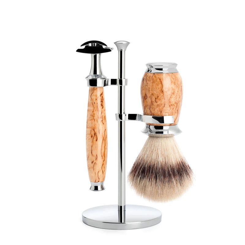 M? Hle Shaving Barbersæt Med De Skraber  Barberkost Og Holder  Purist  Karelian Burl Birk