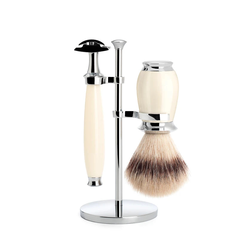 M? Hle Shaving Barbersæt Med De Skraber  Fibre Barberkost Og Holder  Purist  Hvid Kunstharpiks