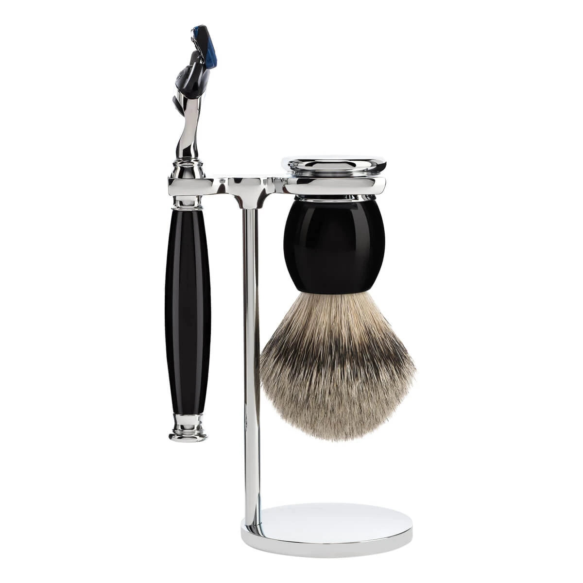 M? Hle Shaving Barbersæt Med Skraber  Silvertip Barberkost Og Holder  Sophist  Sort Kunstharpiks