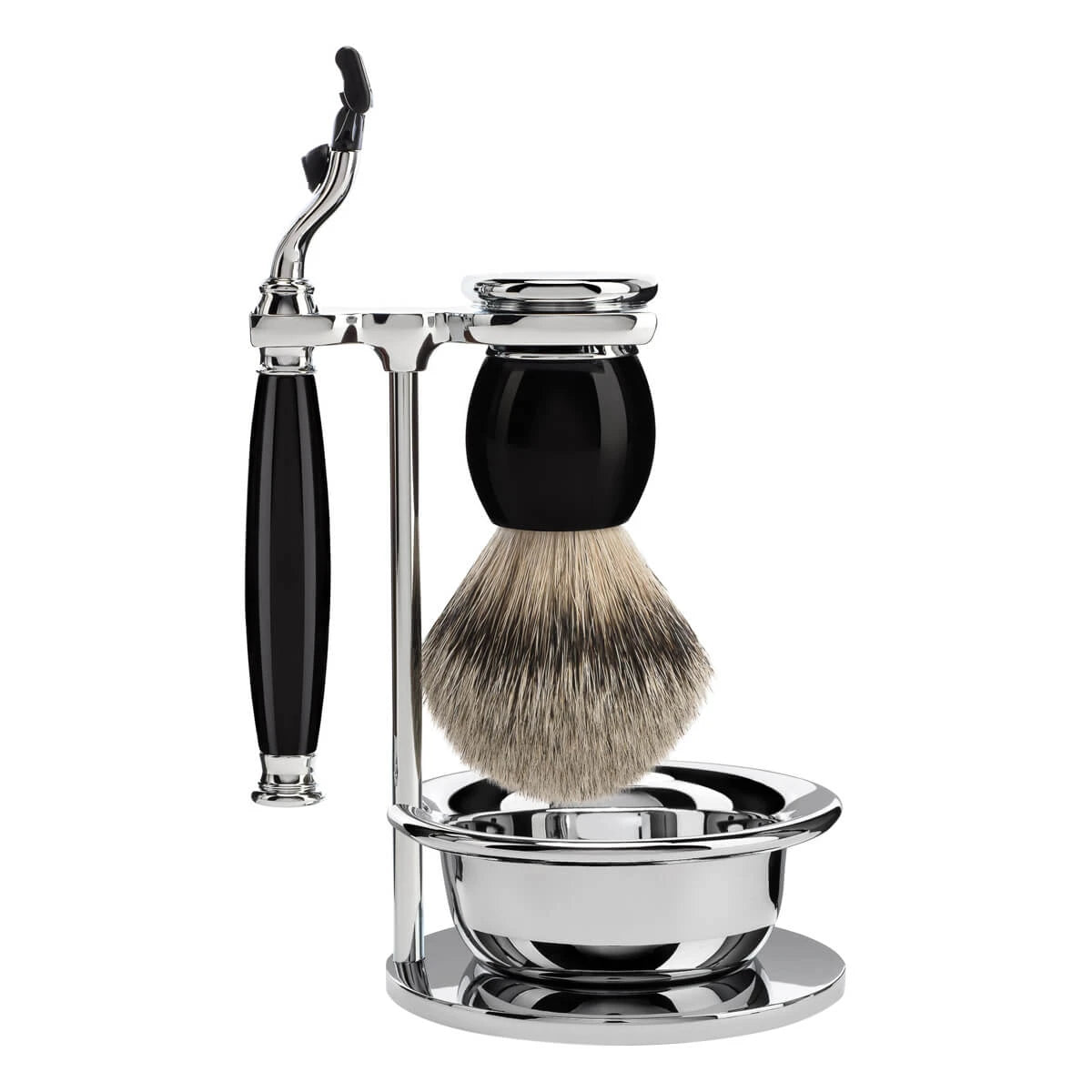 M? Hle Shaving Barbersæt Med Mach3 Skraber  Barberkost  Holder Og Skål  Sophist  Sort Kunstharpiks