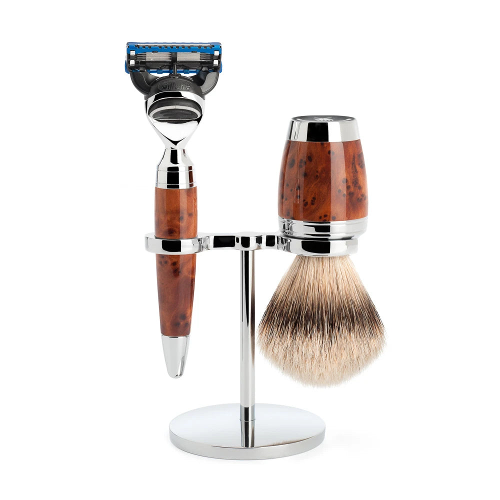 M? Hle Shaving Barbersæt Med Skraber  Silvertip Barberkost Og Holder  Stylo  Thuja Wood