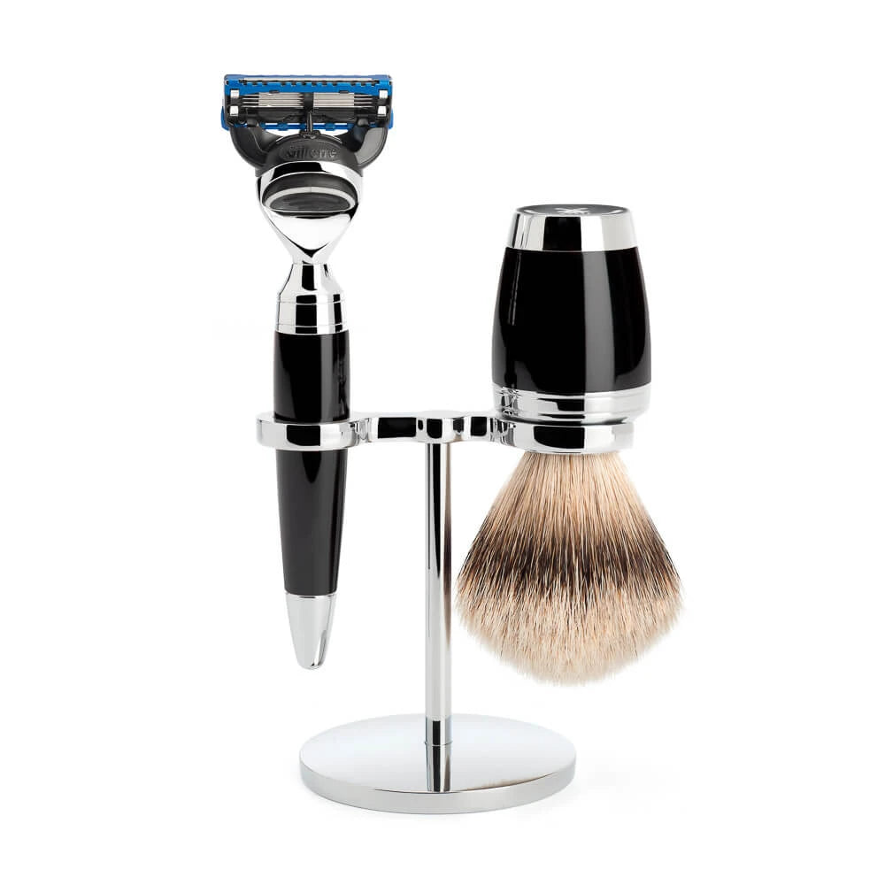 M? Hle Shaving Barbersæt Med Skraber  Silvertip Barberkost Og Holder  Stylo  Sort Kunstharpiks