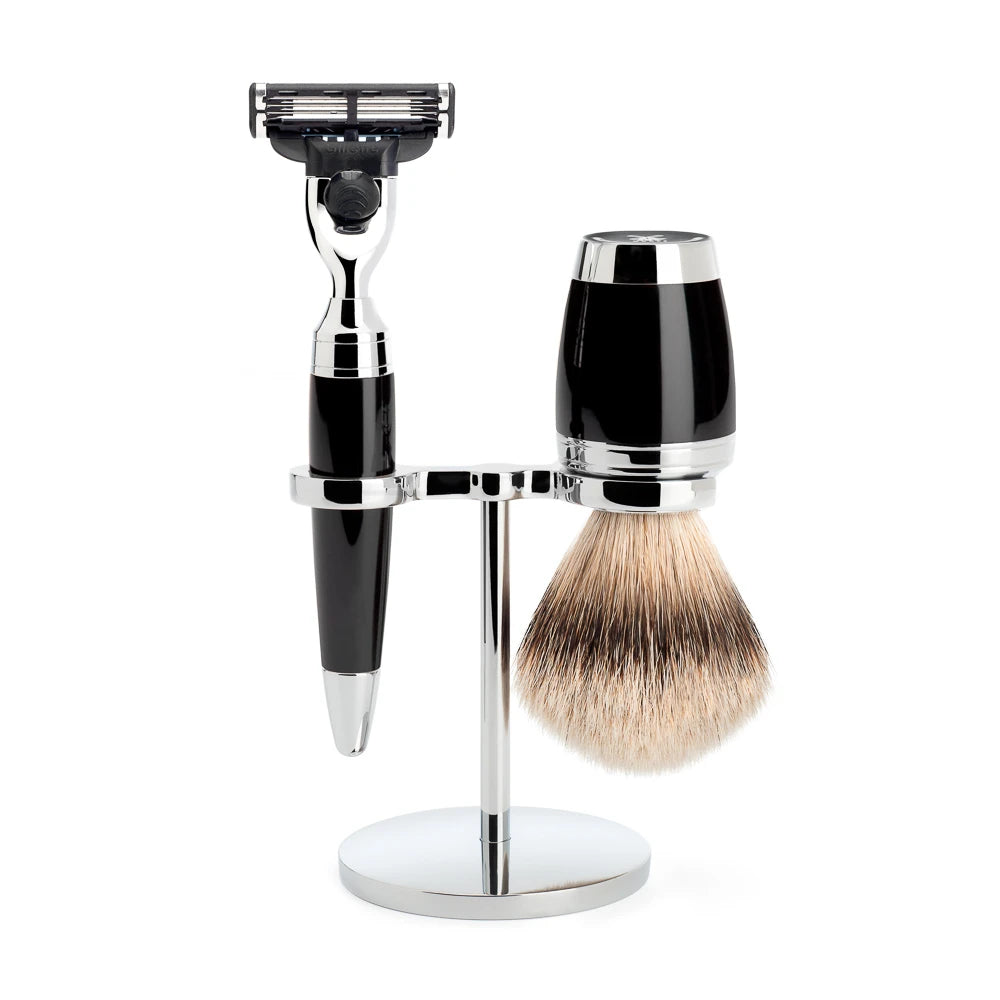M? Hle Shaving Barbersæt Med Mach3 Skraber  Barberkost Og Holder  Stylo  Sort Kunstharpiks