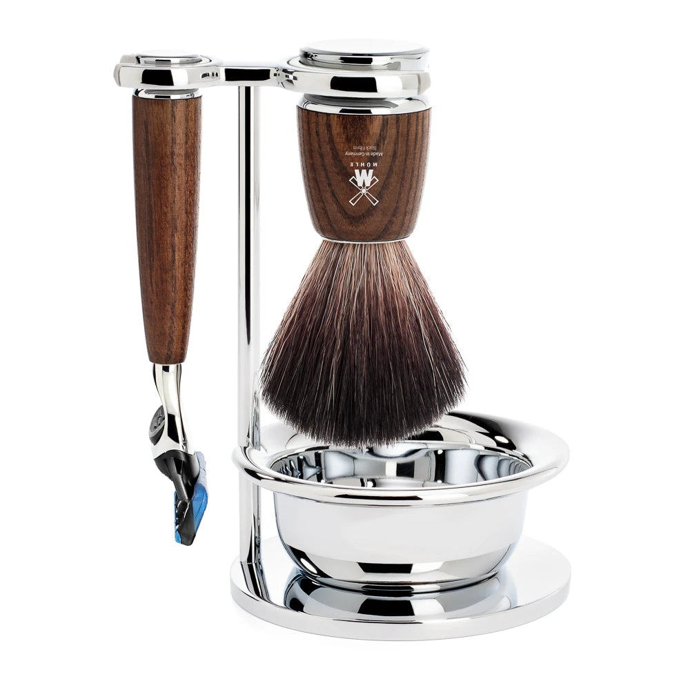 M? Hle Shaving Barbersæt Med Fusion Skraber  Børste  Holder Og Skål  Rytmo  Ask
