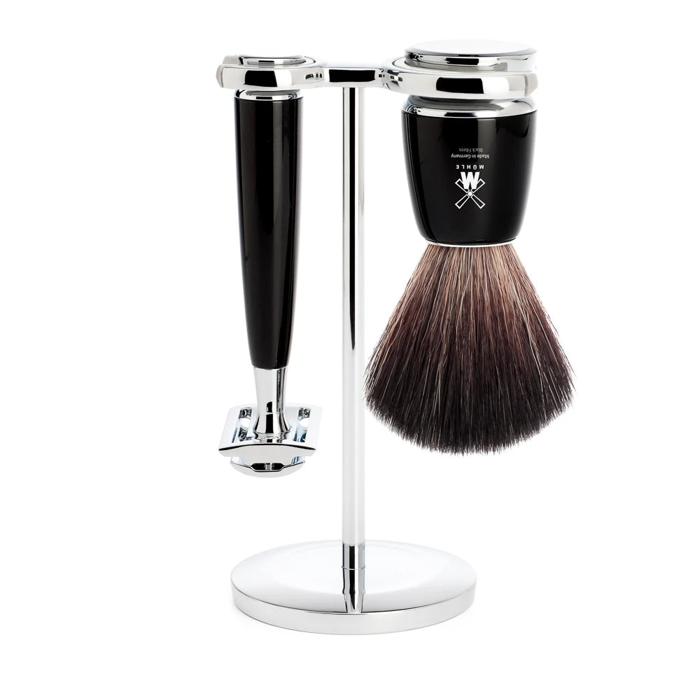 M? Hle Shaving Barbersæt Med De Skraber  Fibre Barberkost Og Holder  Rytmo  Sort Kunstharpiks