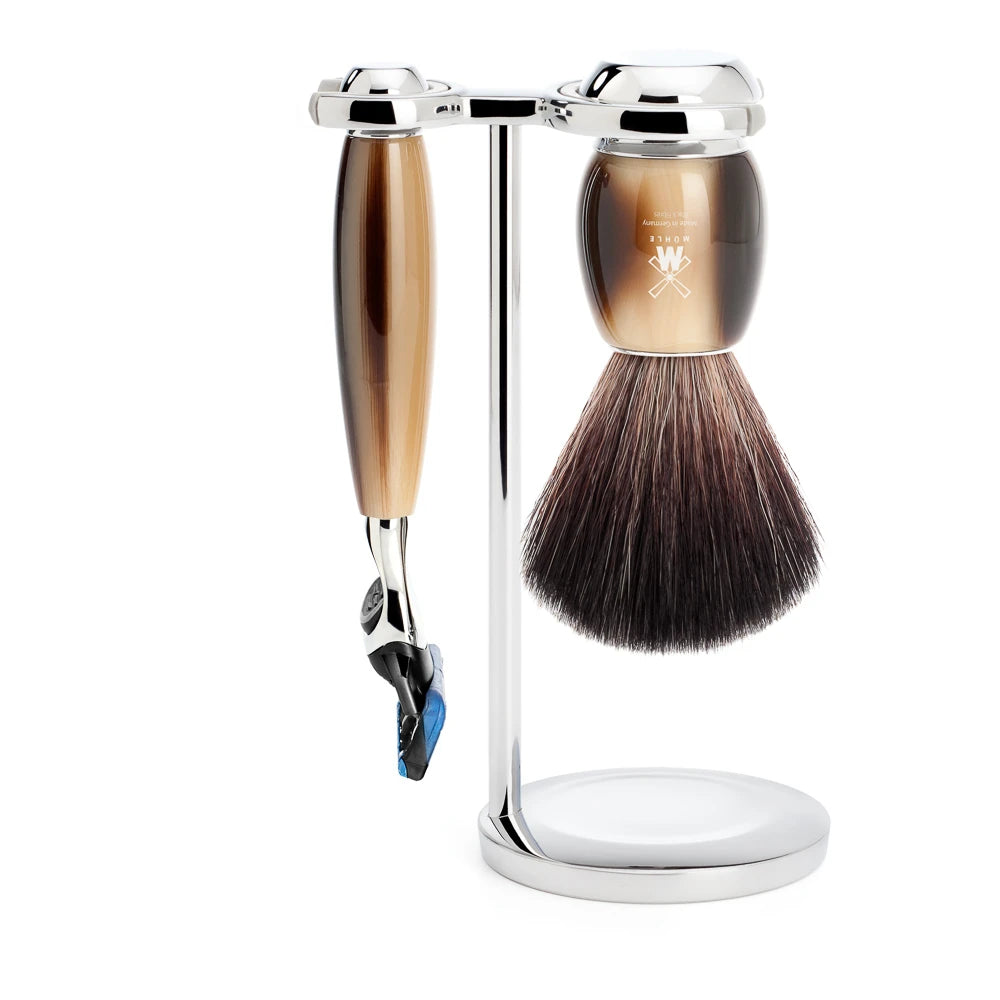 M? Hle Shaving Barbersæt Med Fusion Skraber  Barberkost Og Holder  Vivo  Brunt Horn