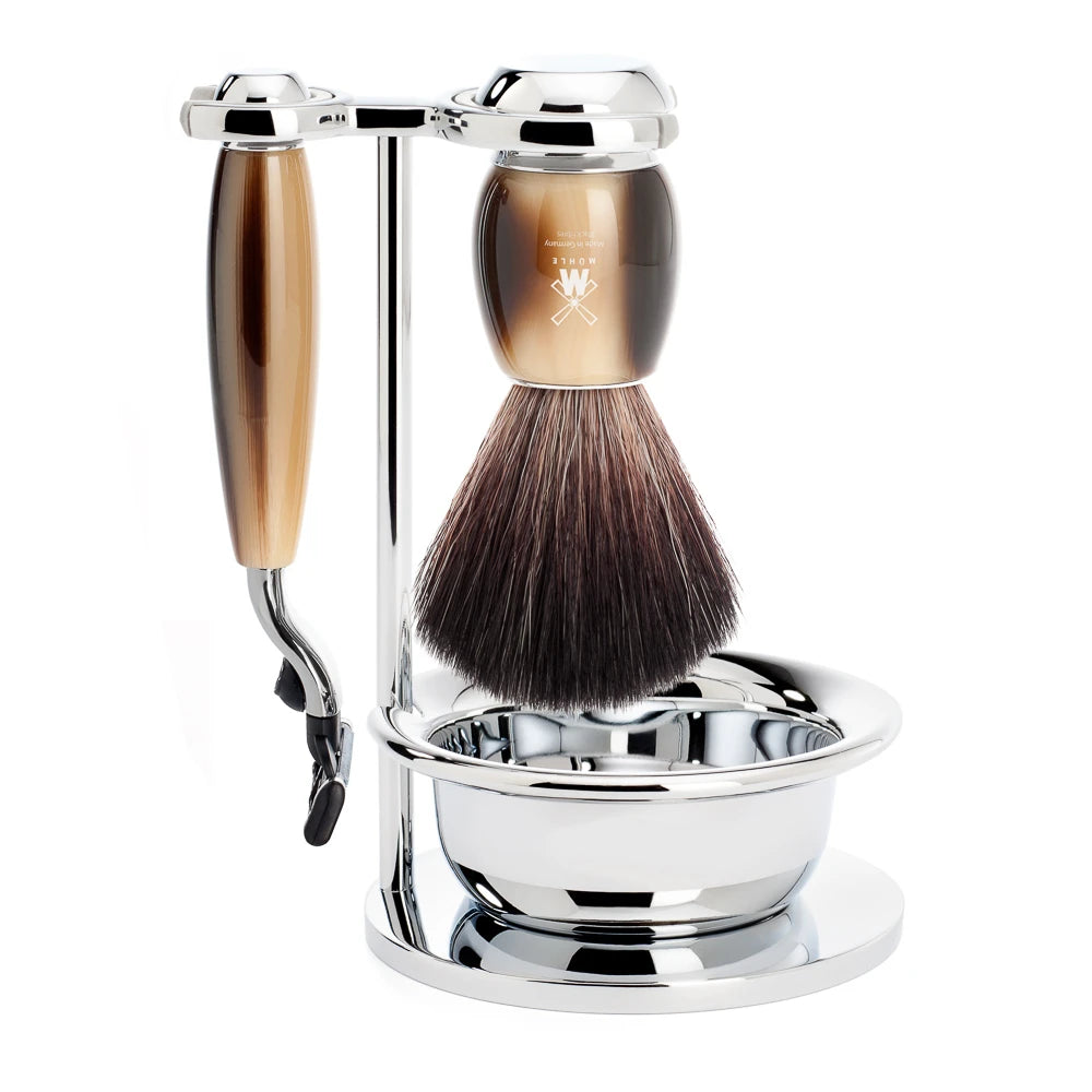M? Hle Shaving Barbersæt Med Mach3 Skraber  Fibre Barberkost  Holder Og Skål  Vivo  Brunt Horn
