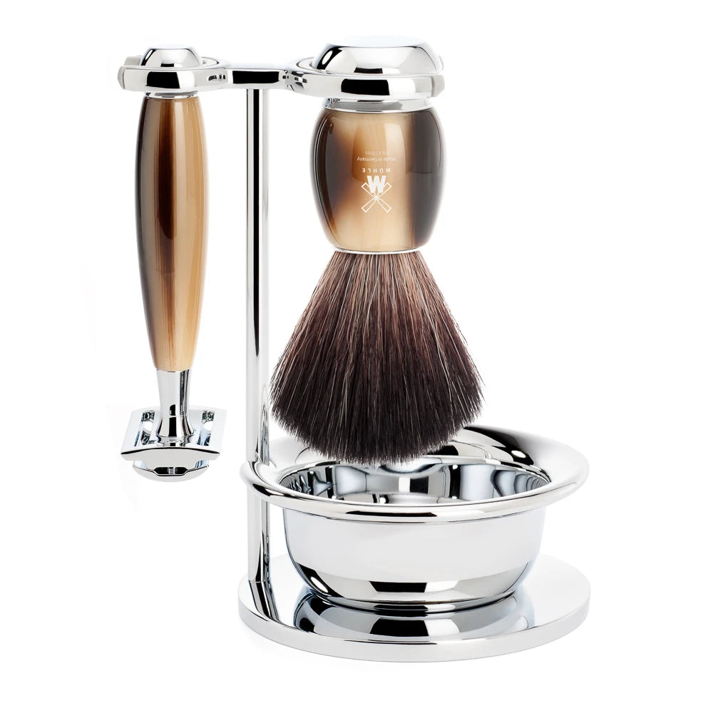 M? Hle Shaving Barbersæt Med De Skraber  Fibre Barberkost  Holder Og Skål  Vivo  Brunt Horn