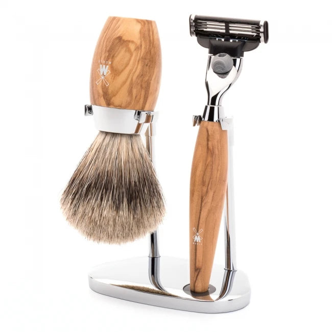M? Hle Shaving Barbersæt Med Mach3 Skraber  Barberkost Og Holder  Kosmo  Oliventræ
