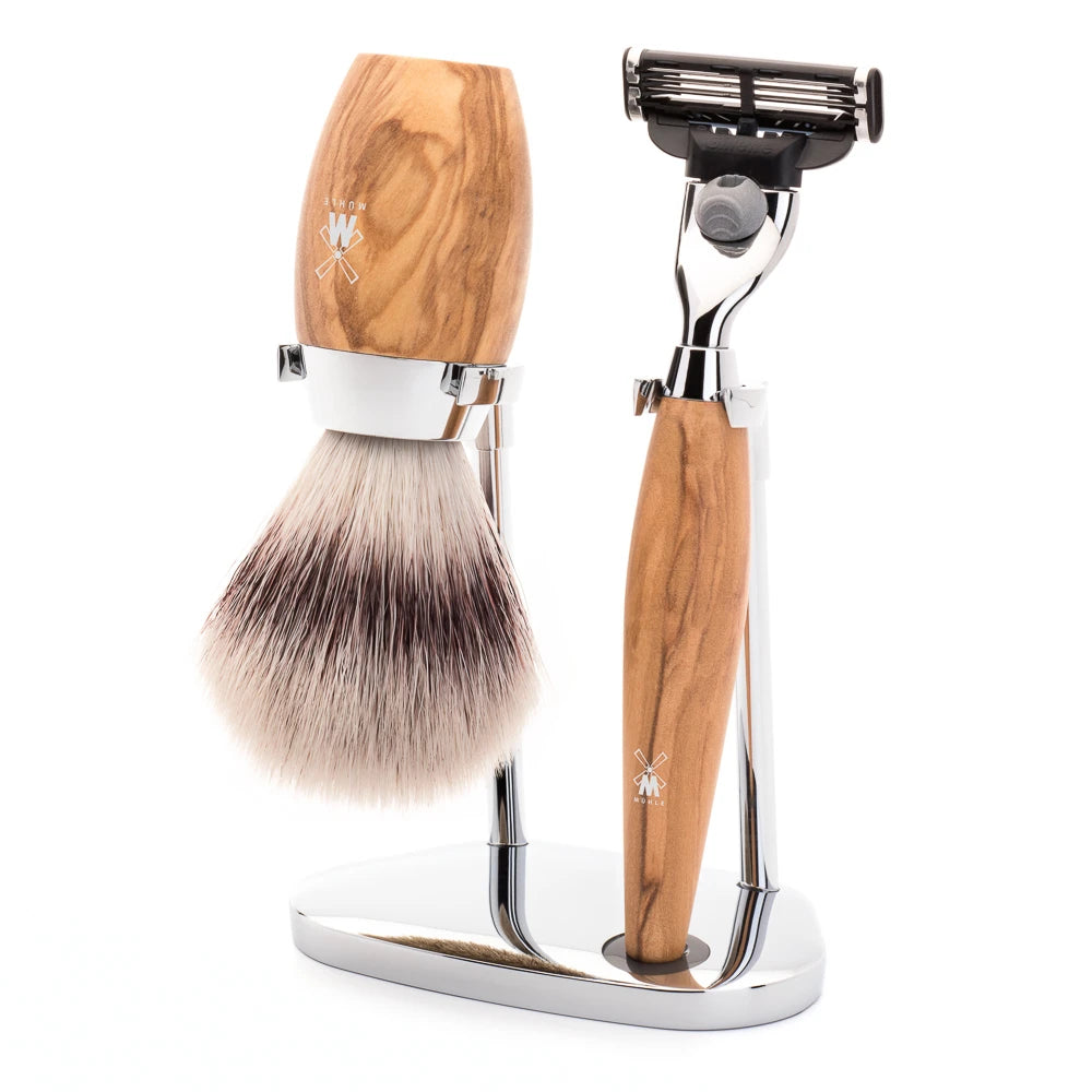 M? Hle Shaving Barbersæt Med Mach3 Skraber  Børste Og Holder  Kosmo  Oliventræ
