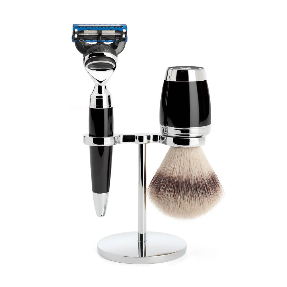 M? Hle Shaving Barbersæt Med Skraber  Barberkost Og Holder  Stylo  Sort Kunstharpiks
