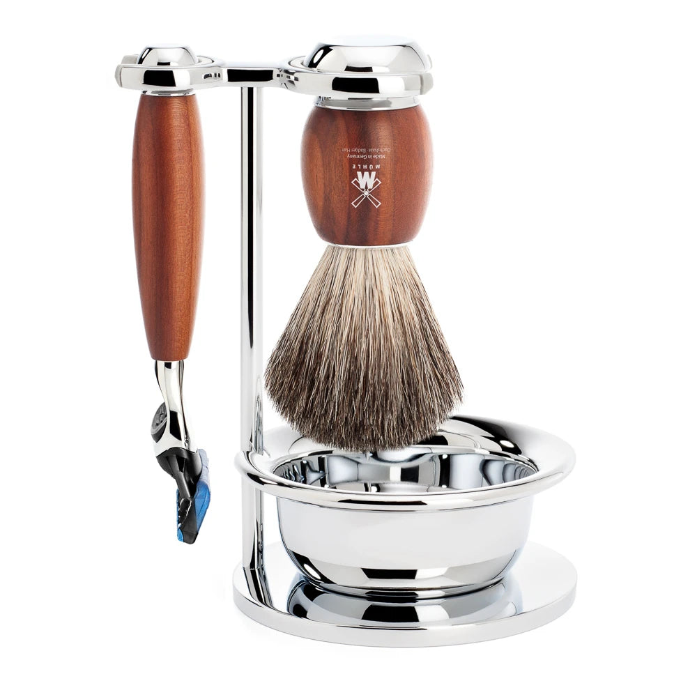 M? Hle Shaving Barbersæt Med Skraber  Barberkost  Holder Og Skål  Vivo  Blommetræ