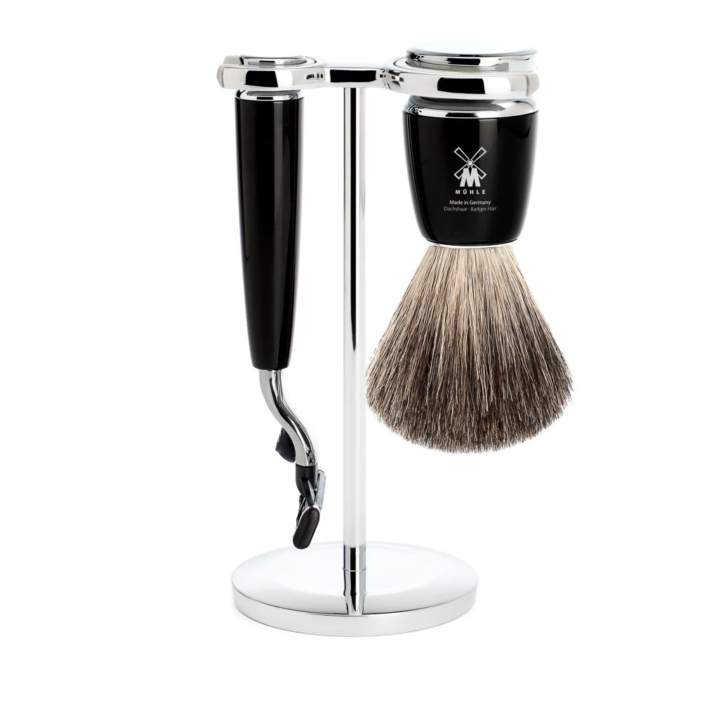 M? Hle Shaving Barbersæt Med Mach3 Skraber  Barberkost Og Holder  Rytmo  Sort Kunstharpiks