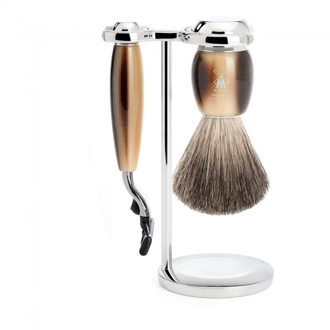 M? Hle Shaving Barbersæt Med Mach3 Skraber  Barberkost Og Holder  Vivo  Brunt Horn