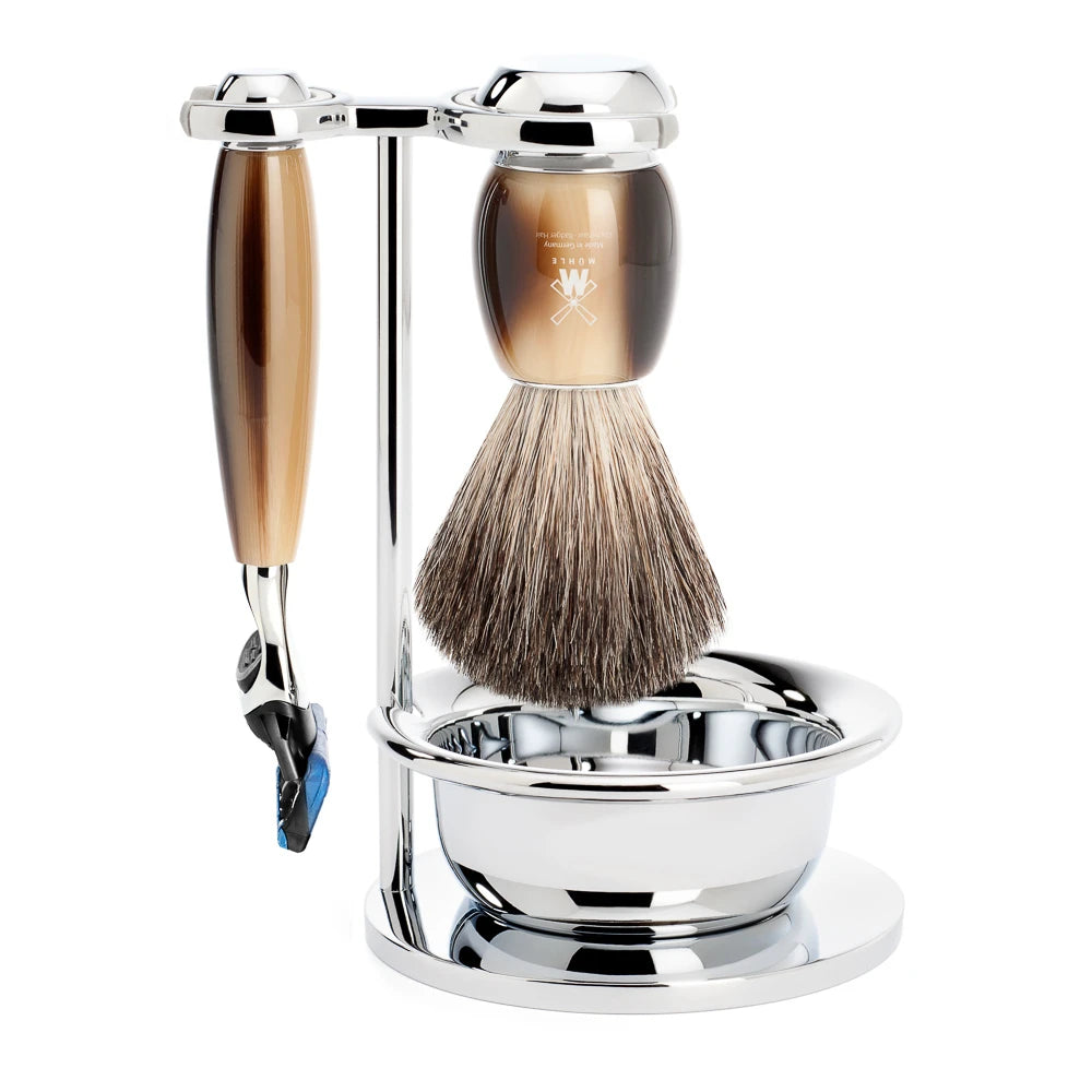 M? Hle Shaving Barbersæt Med Skraber  Barberkost  Holder Og Skål  Vivo  Brunt Horn