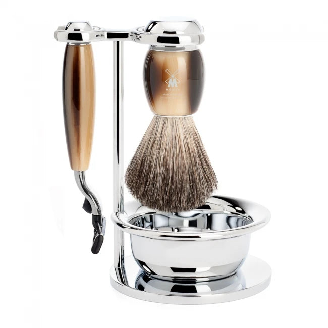 M? Hle Shaving Barbersæt Med Mach3 Skraber  Barberkost  Holder Og Skål  Vivo  Brunt Horn