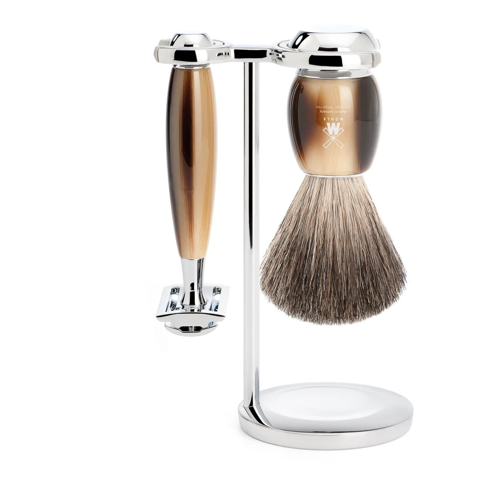 M? Hle Shaving Barbersæt Med De Skraber  Barberkost Og Holder  Vivo  Brunt Horn