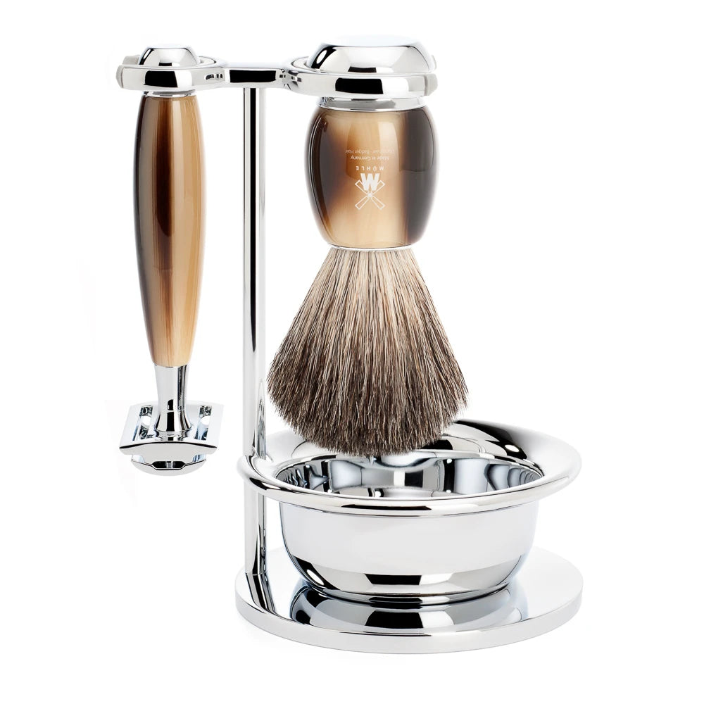M? Hle Shaving Barbersæt Med De Skraber  Barberkost  Holder Og Skål  Vivo  Brunt Horn