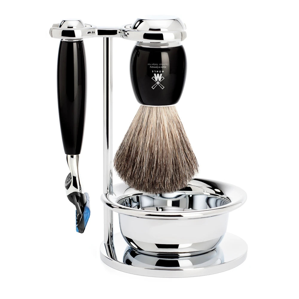 M? Hle Shaving Barbersæt Med Skraber  Barberkost  Holder Og Skål  Vivo  Sort Kunstharpiks