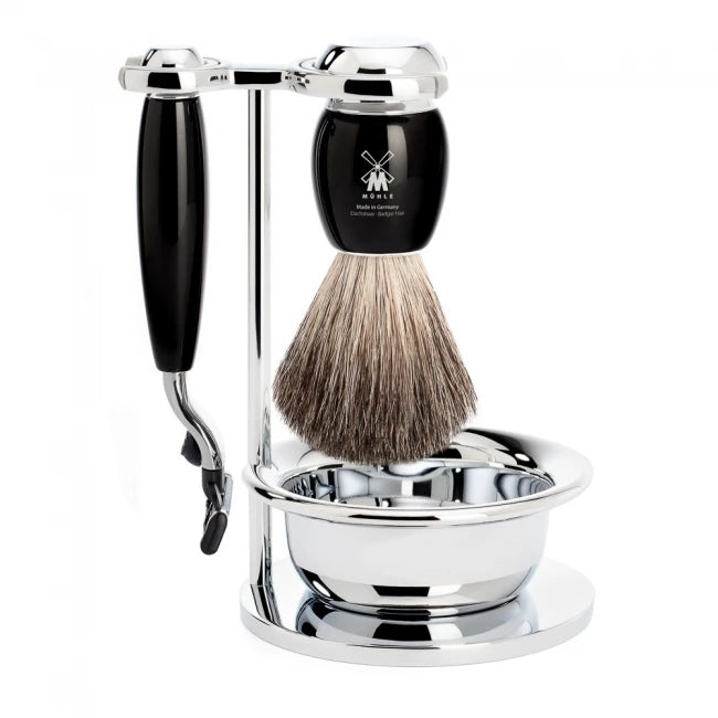 M? Hle Shaving Barbersæt Med Mach3 Skraber  Barberkost  Holder Og Skål  Vivo  Sort Kunstharpiks
