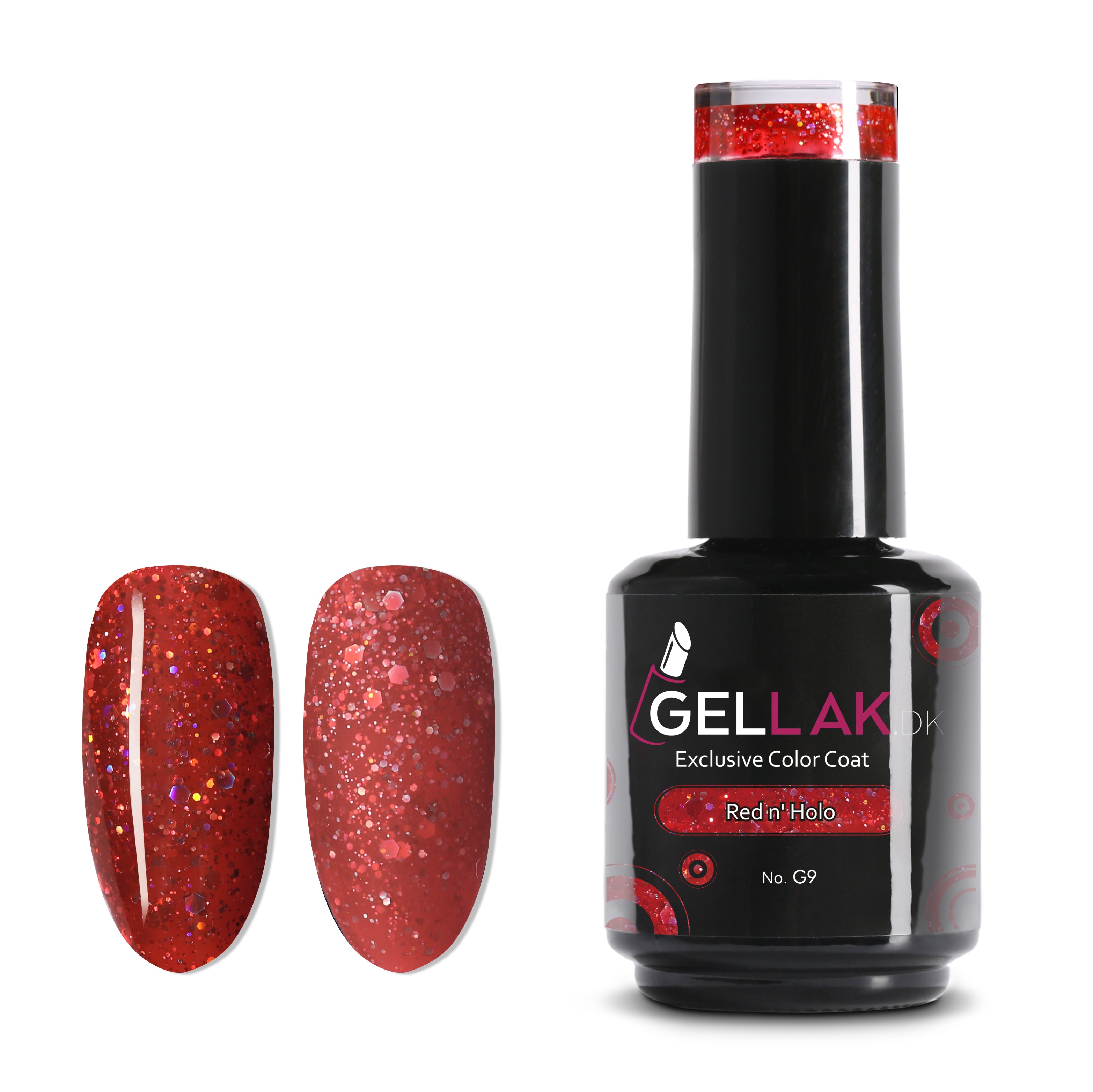 Gel Neglelak Rød Glimmer   15 Ml   Red N  Holo No  G9   Gellak Dk