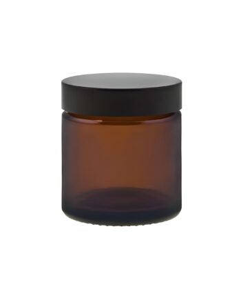 Glas Bøtte 60 Ml Brun Med Sort Skruelåg   Tæt Lukning  Kartonpude  Højde 55 Mm  Diameter 51 Mm   Hedenhus