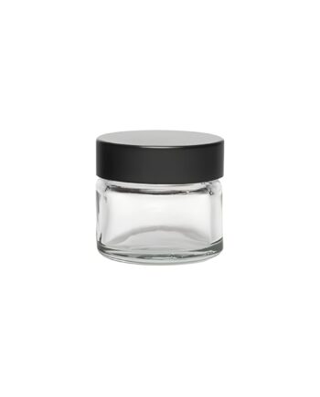 Glas Bøtte 15 Ml Klar Med Sort Skruelåg Og Tætningspude   Hedenhus   Til Cremer  Lotions  ø 40 Mm  H 37 Mm