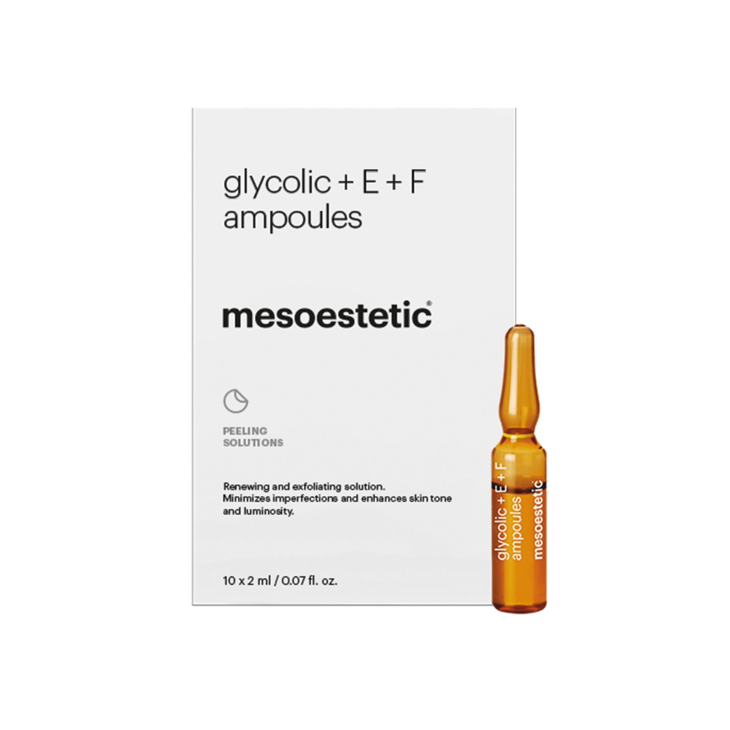 Mesoestetic Glycolic E F Ampoules Antiage Ampuller Som øger Hudtone Effektiv Mod Behandling Af Tegn På Aldring 10 X 2 Ml Bestil Nu