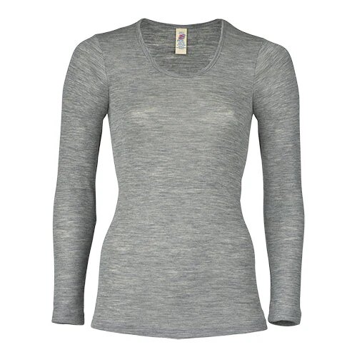 Langærmet Bluse  Uld Silke  Light Grey  Str  42 44