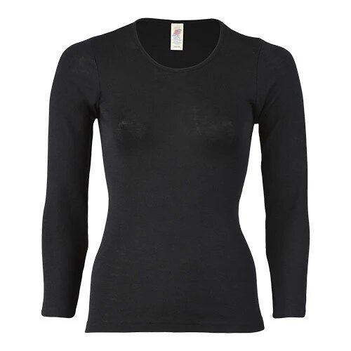 Langærmet Bluse  Uld Silke  Black  Str  42 44