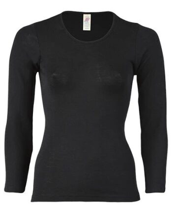 Langærmet Bluse  Uld Silke  Black  Str  46 48