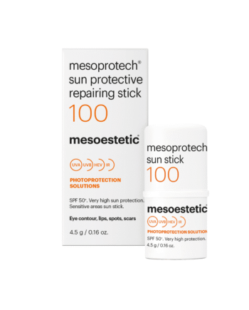 Mesoestetic Mesoprotech Sun Protective Repairing Stick 100   Solbeskyttelse Til Følsomme Zoner I Ansigtet   4 5g   Stick Til øjenkontur Og Læber