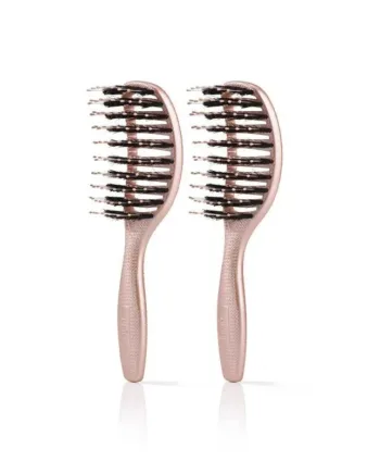 Mini Curvy Brush   Hårbørste Med Vildsvinehår   2 Stk Shiny Rose  Spar 16