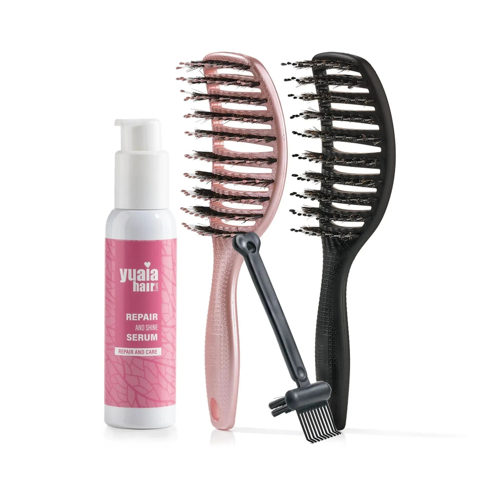 Ultimative Detangler Sæt   Shiny Rose   Soft Black  Gratis Hårserum Og Cleaning Brush