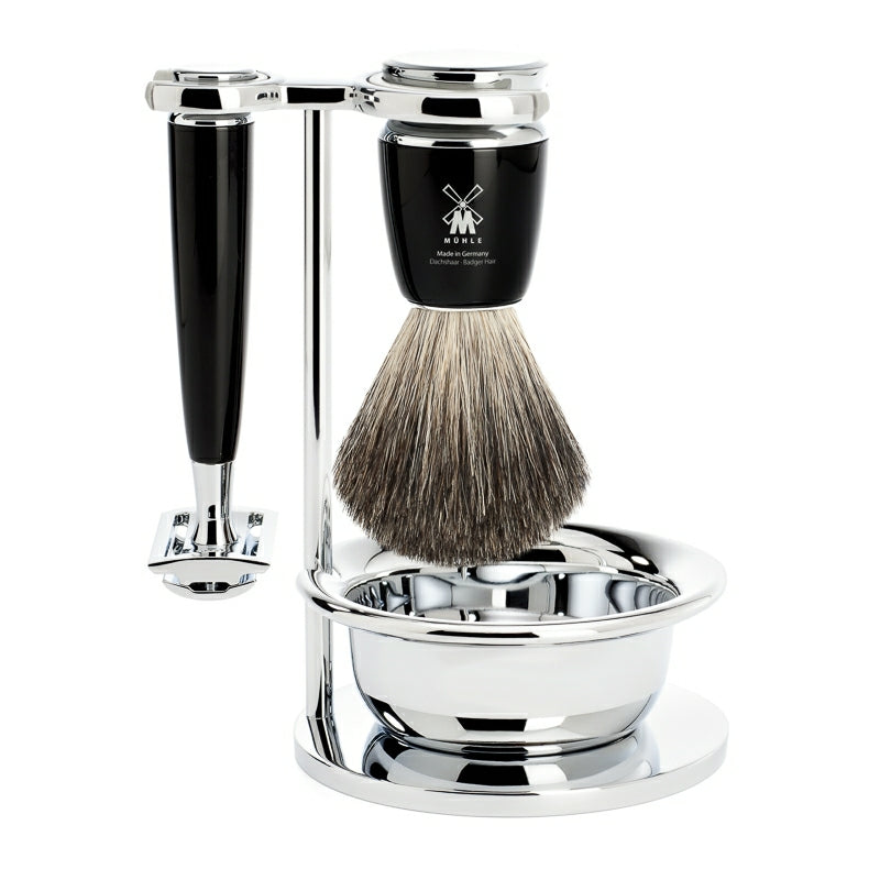 M? Hle Shaving Barbersæt Med De Skraber  Barberkost  Holder Og Skål  Rytmo  Sort Kunstharpiks