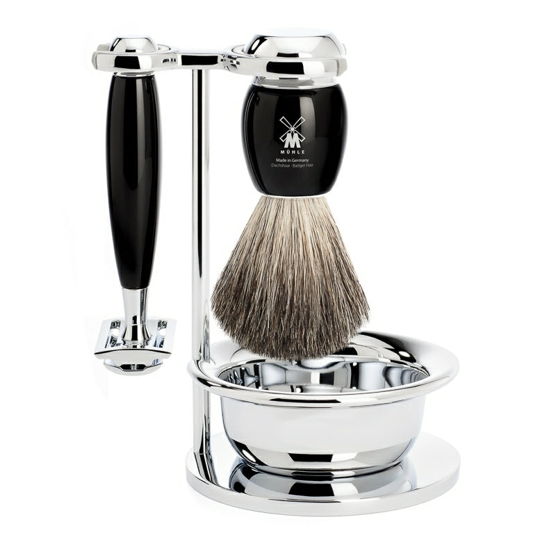 M? Hle Shaving Barbersæt Med De Skraber  Barberkost  Holder Og Skål  Vivo  Sort Kunstharpiks
