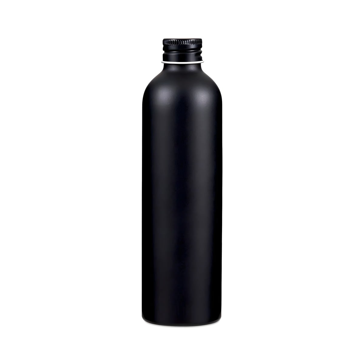 Aluminium Flaske 250 Ml   Blank Sort  Med Sort Låg  Lakbelagt  174 Mm Højde   Hedenhus   Egnet Til Væsker Og Olier