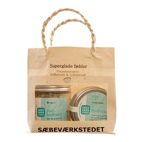 Sæbeværkstedet   Superglade Fødder Gavepose  Fodbadesalt  Pimpstensæbe  Fodbalsam
