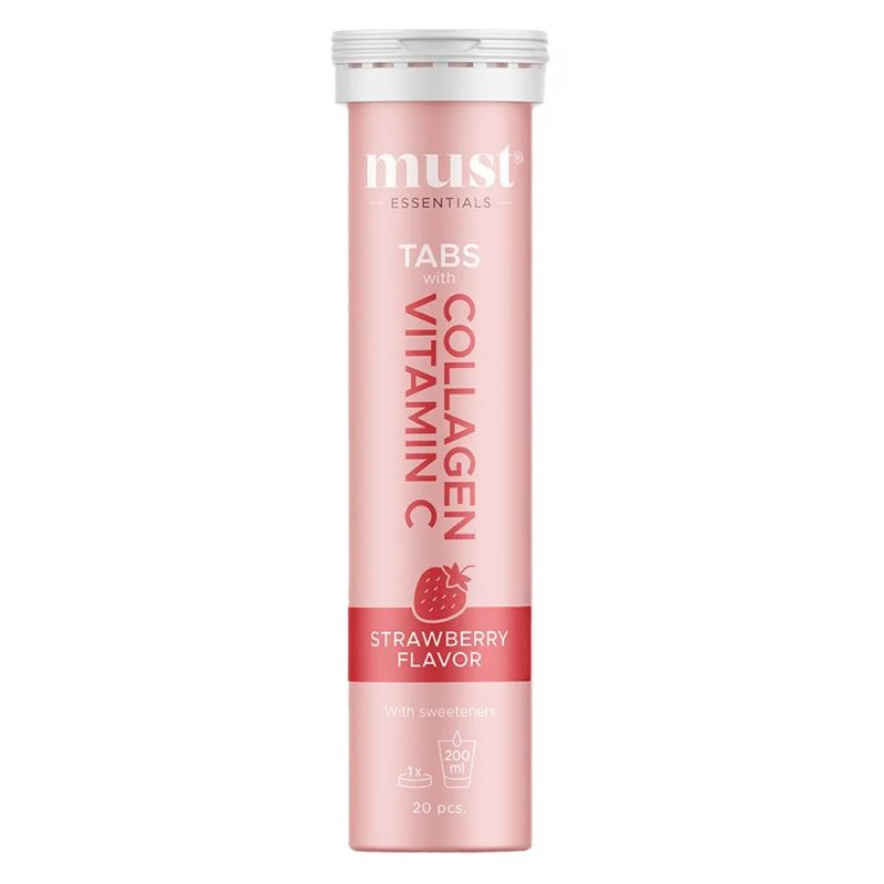 Must Essentials Collagen   Vitamin C Tabs   Strawberry 20 Stk